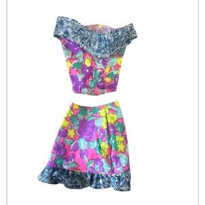 Vintage 1992 Denim Neon Colorful 2 Piece Barbie Doll Skirt Set
